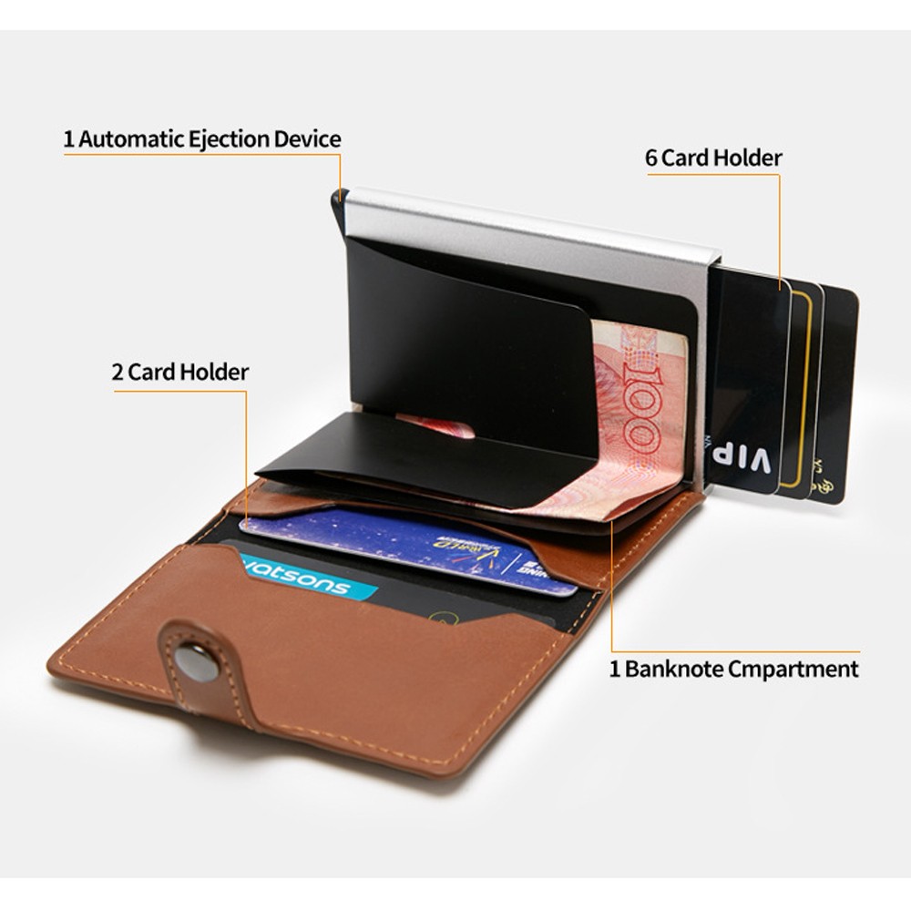 Homme Portefeuille Étui RFID Anti-Scan Porte-Carte Mince en Cuir et Aluminium