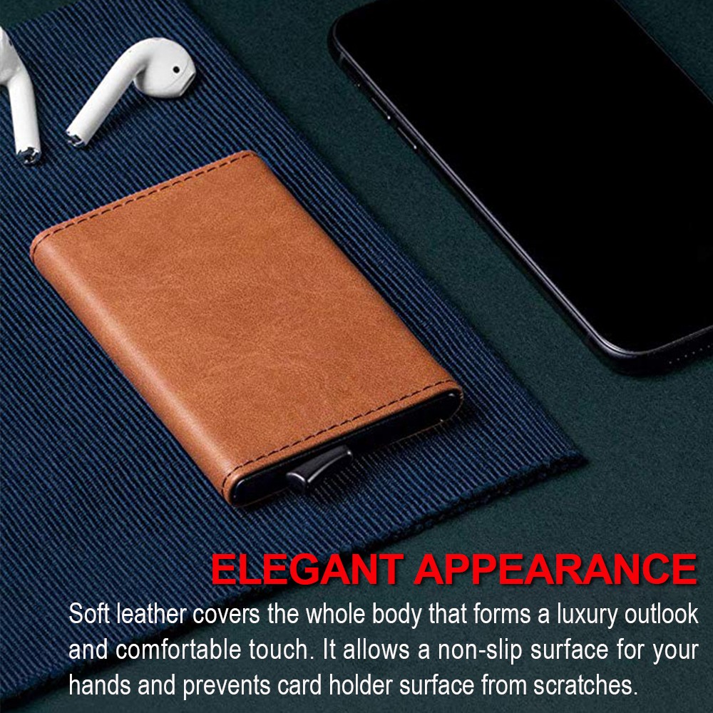 Homme Portefeuille Étui RFID Anti-Scan Porte-Carte Mince en Cuir et Aluminium
